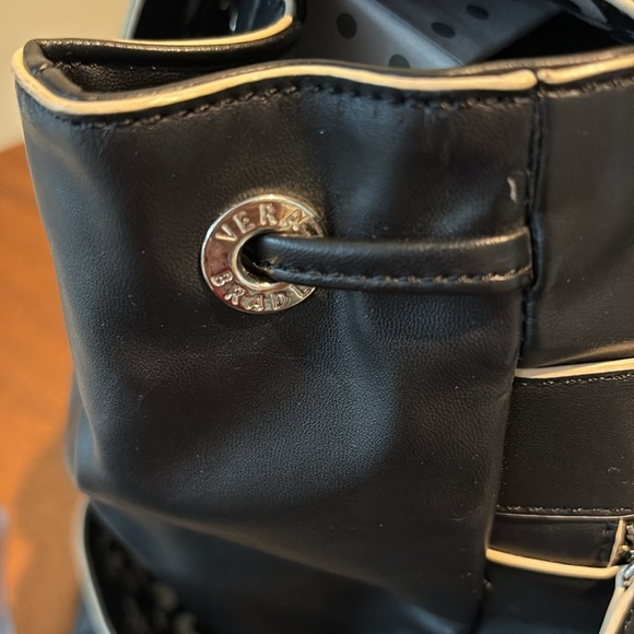 Vera Bradley  backpack   vegan leather  black/white edging cinch top/flap NWOT - Picture 12 of 17